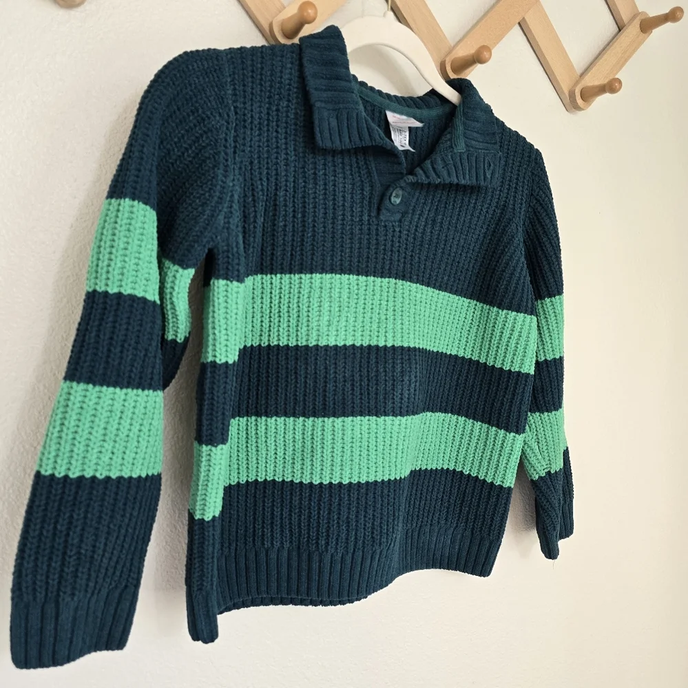 Hanna Andersson Children's Green Rugby Stripe Chenille Pullover Sweater Size 12